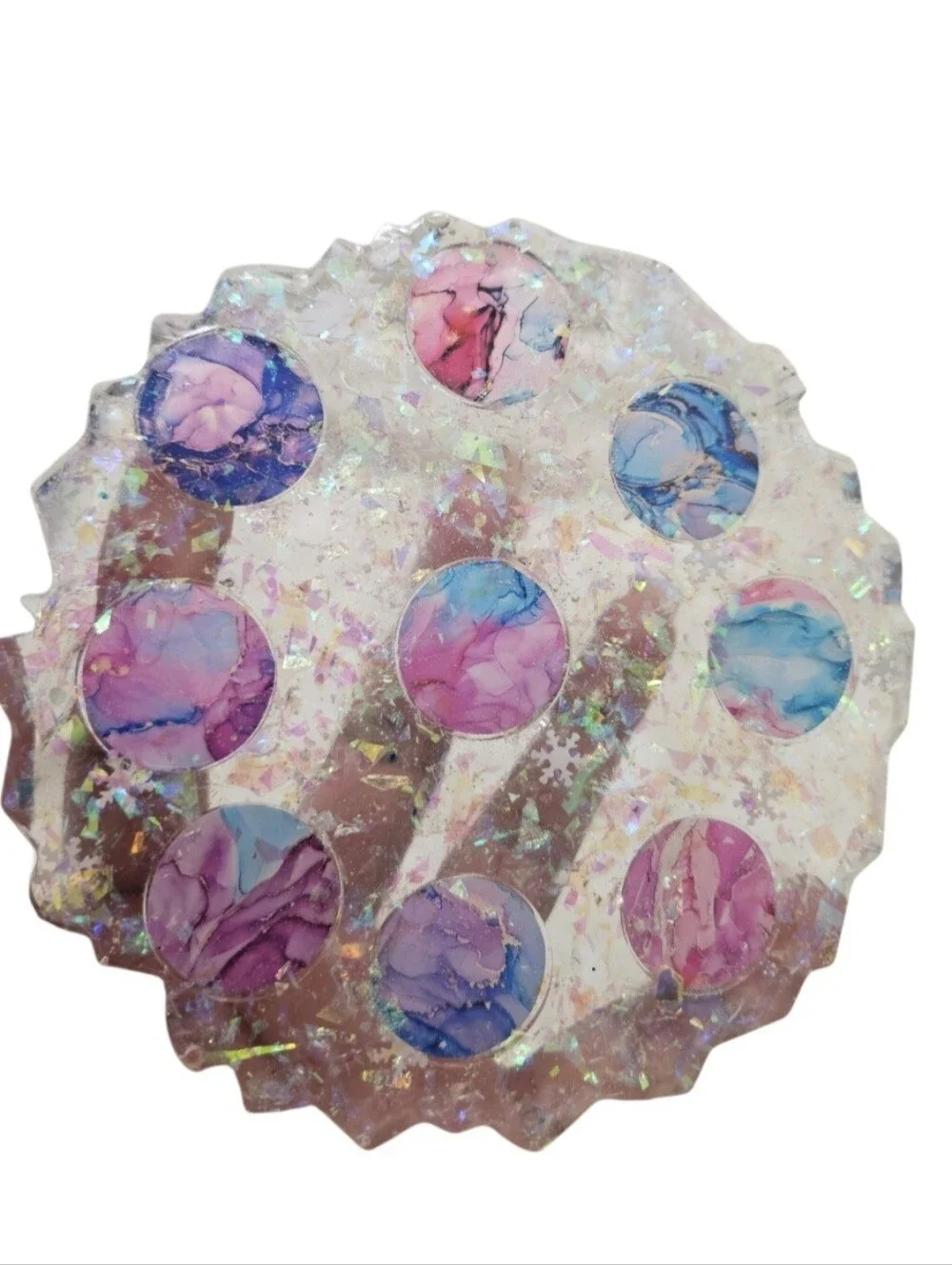Handmade Resin Paperweight & Drink Coaster Set Blue Gold Pink Purple Fluid Art